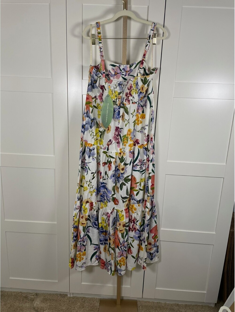 FARM Rio Greek Garden Tiered Linen Blend Maxi Dress White Floral XL NWT - Picture 4 of 8